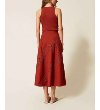 Twinset Poplin and brown English embroidery long skirt