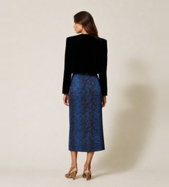Twinset Falda midi de crepé con estampado de pitón azul