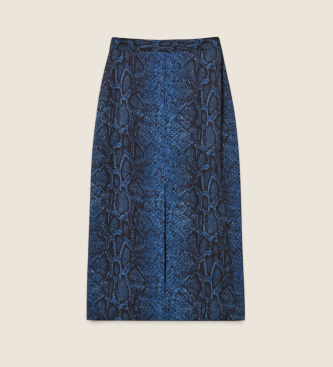 Twinset Falda midi de crepé con estampado de pitón azul