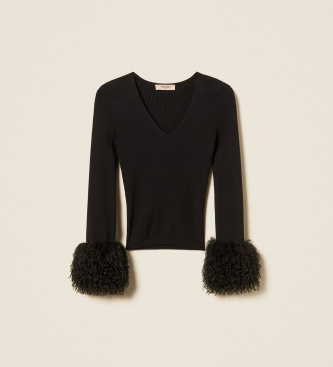 Twinset Ribstrikket sweater i sort