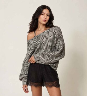 Twinset Vzor?ast pulover-kardigan iz me?anice mohairja, sive barve