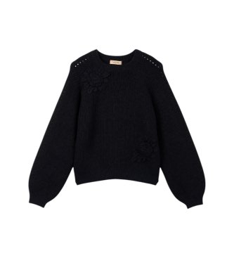 Twinset Pull à fleurs au crochet bleu marine