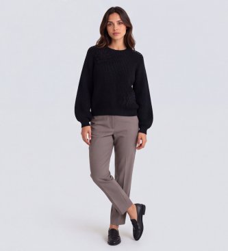 Twinset Pull à fleurs au crochet bleu marine