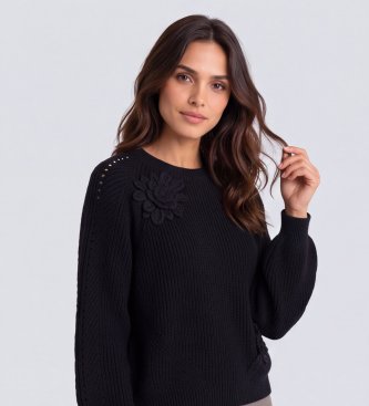 Twinset Pull à fleurs au crochet bleu marine