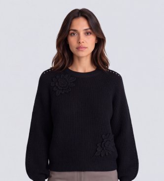 Twinset Pull à fleurs au crochet bleu marine