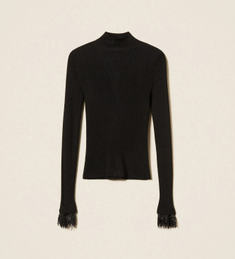 Twinset Pull à col roulé avec broderies noir