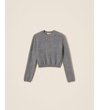 Twinset Ronde hals trui van geborsteld wol in grijs