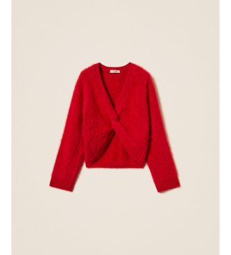 Twinset Sweater i børstet uld med rød knude