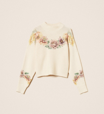 Twinset Sweater i uldmix med beige print