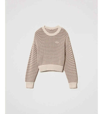 Twinset Maglione a righe con ricamo Oval T beige