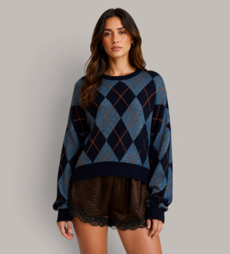 Twinset Pulover Jacquard Argyle modra barva