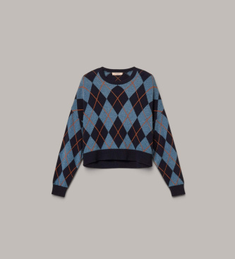 Twinset Pulover Jacquard Argyle modra barva