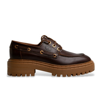 Twinset Stringata brown leather loafers