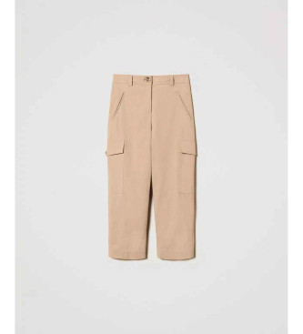 Twinset Pantalon cargo en gabardine de coton mlang beige