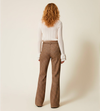 Twinset Pantalon en laine mlange  carreaux marron