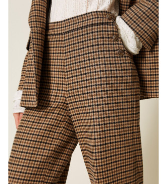 Twinset Pantalon en laine mlange  carreaux marron