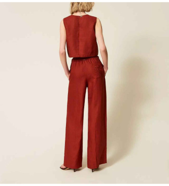 Twinset Pantal�n de lino con logotipo bordado granate