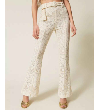 Twinset Ausgestellte Spitzenhose mit beigem Bund