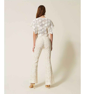 Twinset Ausgestellte Spitzenhose mit beigem Bund