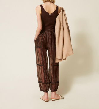 Twinset Brown lace chiffon jogger trousers
