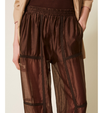 Twinset Brown lace chiffon jogger trousers