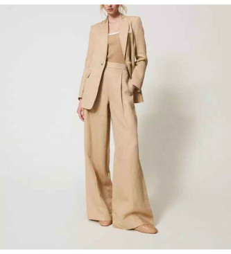 Twinset Beige linen blend palazzo trousers