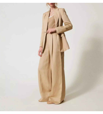 Twinset Beige linen blend palazzo trousers