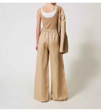 Twinset Pantalon palazzo en lin mlang beige