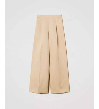 Twinset Pantaln palazzo de mezcla de lino beige