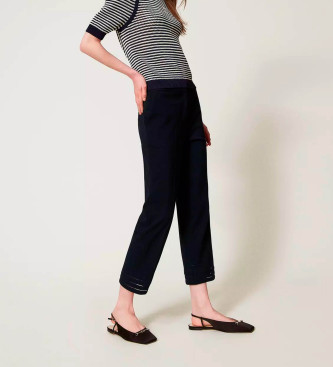 Twinset Pantalon droit avec broderie marine