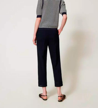 Twinset Pantalon droit avec broderie marine