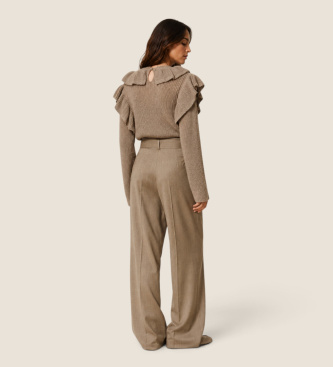 Twinset Pantalón palazzo de raso mate marrón 