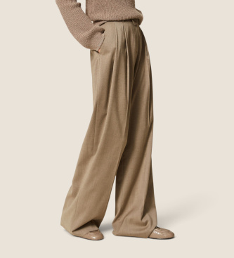 Twinset Pantalón palazzo de raso mate marrón 