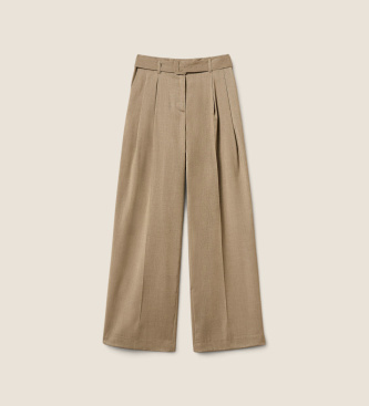 Twinset Pantalón palazzo de raso mate marrón 