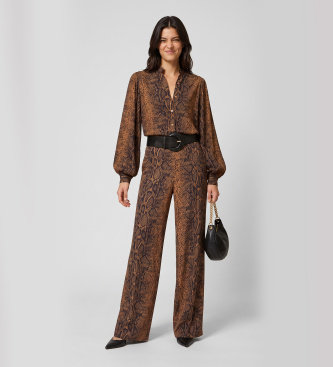 Twinset Brede bukser med brunt python-print