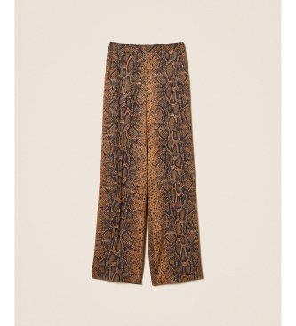Twinset Brede bukser med brunt python-print