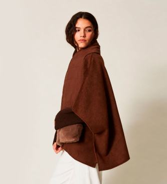 Twinset Poncho de paño con bufanda marrón