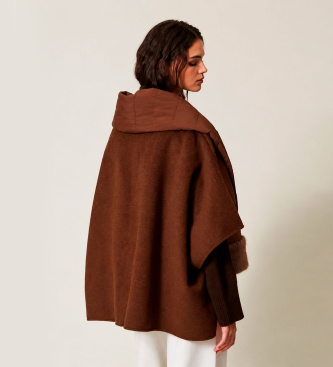 Twinset Poncho de paño con bufanda marrón