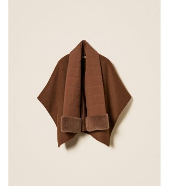 Twinset Poncho de paño con bufanda marrón
