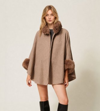 Twinset Poncho i brunt uldstof