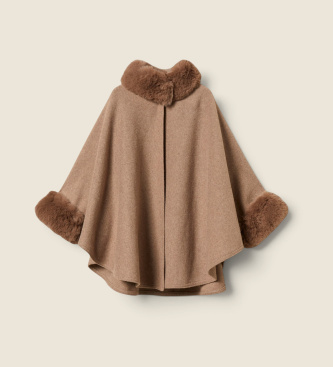 Twinset Poncho i brunt uldstof