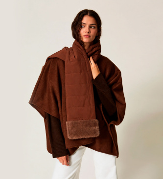 Twinset Poncho de paño con bufanda marrón