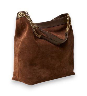 Twinset Antilopeskinds hobo-taske med logo, brun
