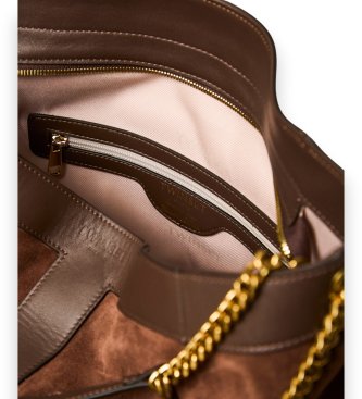 Twinset Antilopeskinds hobo-taske med logo, brun