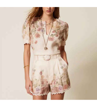 Twinset Shorts Con Cintura multicolor de lino