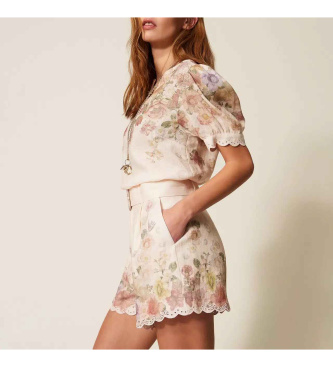 Twinset Shorts Con Cintura multicolor de lino