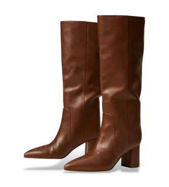Twinset Botas altas de piel marrón