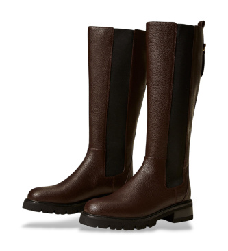 Twinset Botas moteras de piel marrón