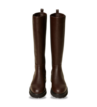 Twinset Botas moteras de piel marrón