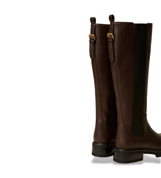 Twinset Botas moteras de piel marrón